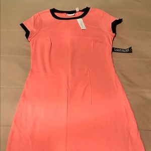 Coral Pink T-Shirt Dress with Black Trim